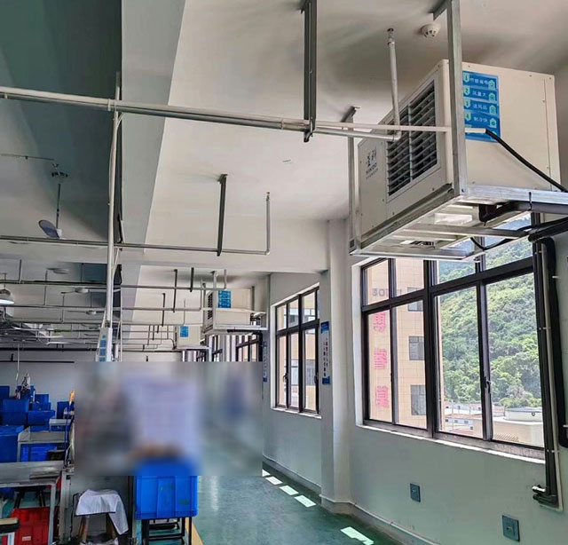 汽配廠整體降溫，使用蒸發冷省電空調-臥式軸流機組